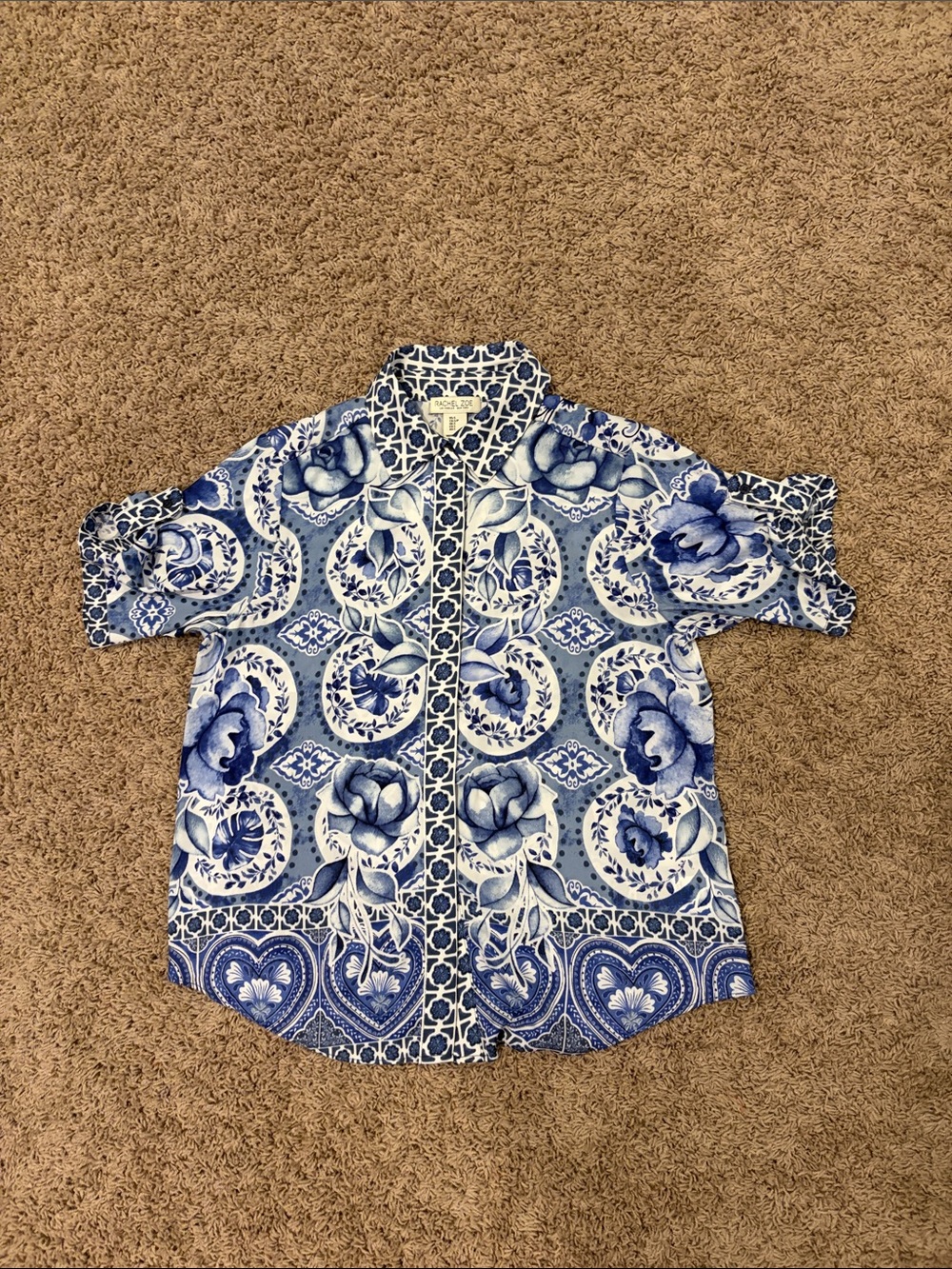 Rachel Zoe White and Blue Floral Button-Down Shirt